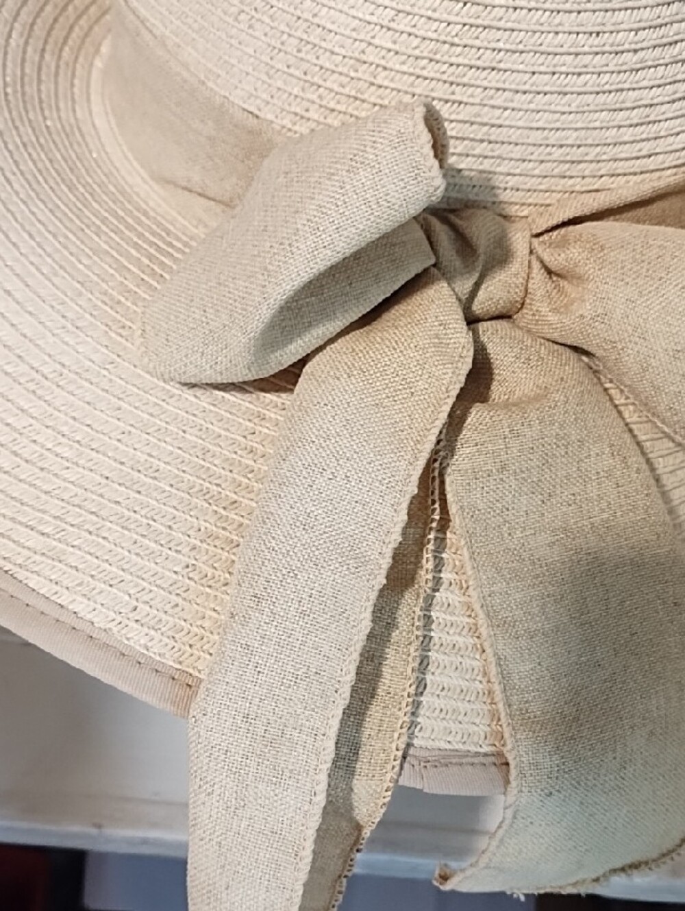 Wide Brim Straw Sun Hat with Decorative Bow - Natural Like New. OSFM. - Picture 6 of 13